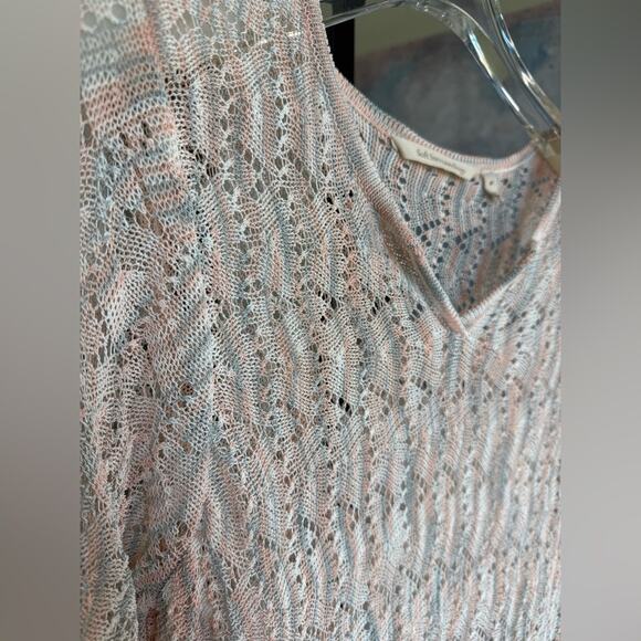 Soft Surroundings Open-Knit Crochet Sweater Tunic Womens Medium Peach Ivory Gray - Picture 2 of 6